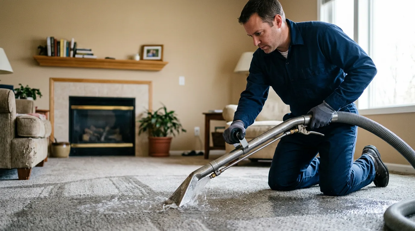 Water damage restoration technician working near Elwood, NJ